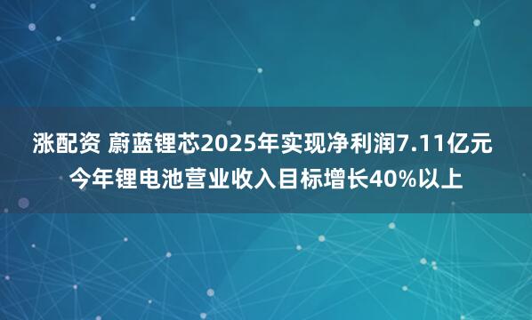 涨配资 蔚蓝锂芯2025年实现净利润7.11亿元 今年锂电池营业收入目标增长40%以上